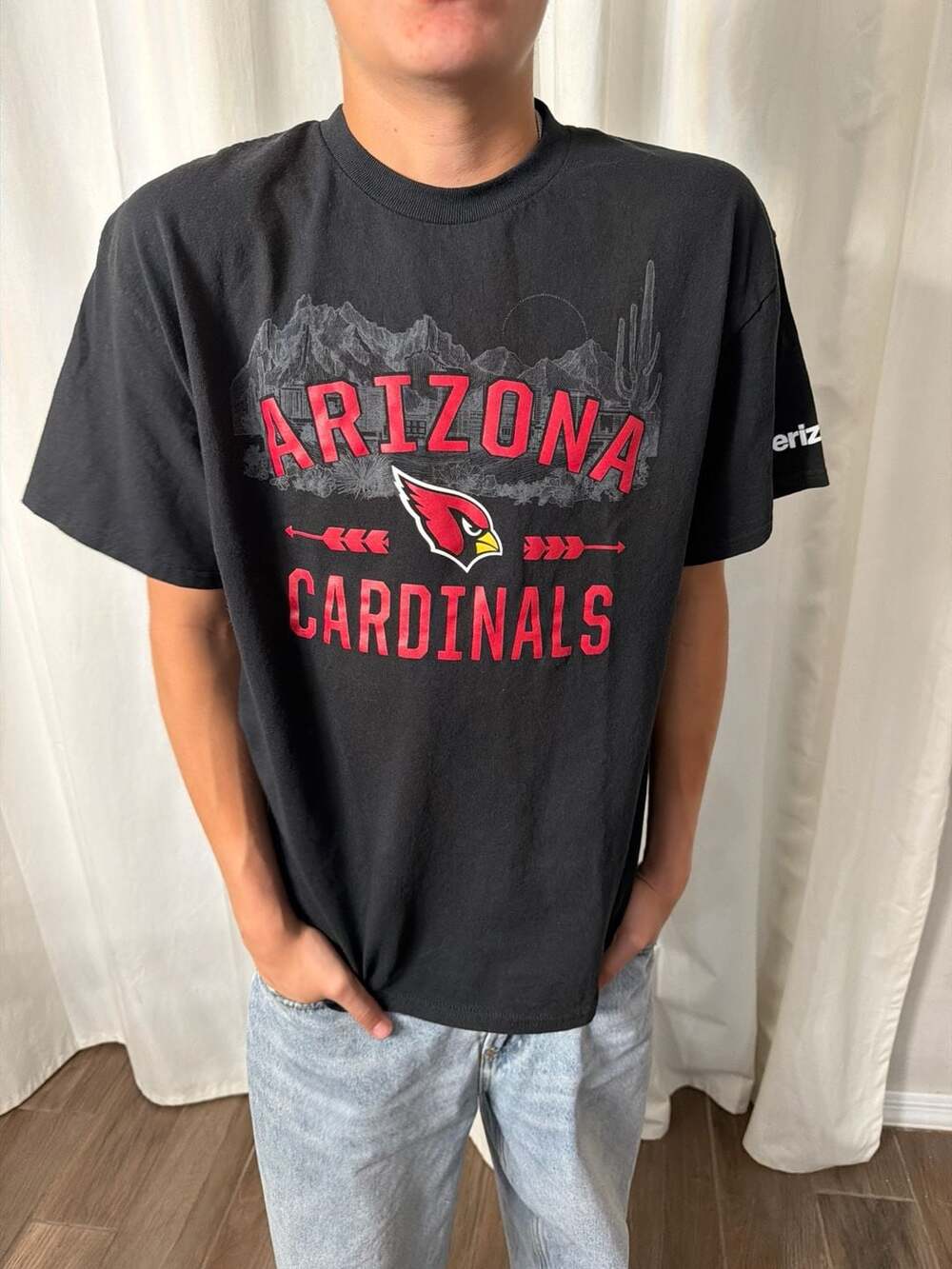 Arizona Cardinals Men's Black Valley Desert Mountain T-Shirt with Verizon Sleeve